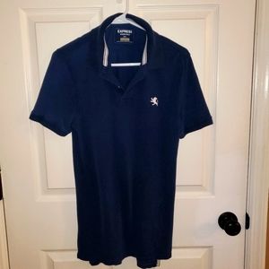 Express Men's Navy Blue Size Small Fitted Pique Polo